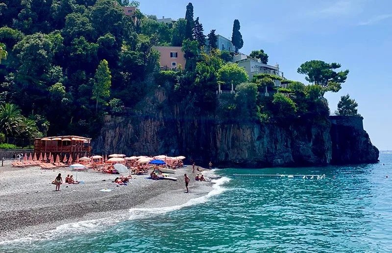 Diagrama de la distribución del Arienzo Beach Club con la plataforma principal y una pequeña zona libre junto al muelle
