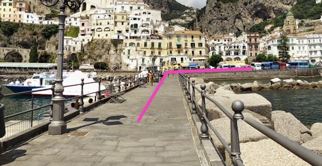 Port waiting area with ferry passengers