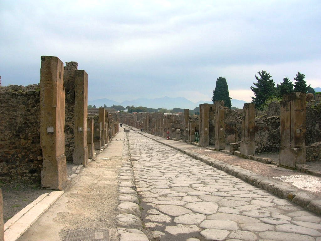 Ancient Roman street Via dell'Abbondanza with shops
