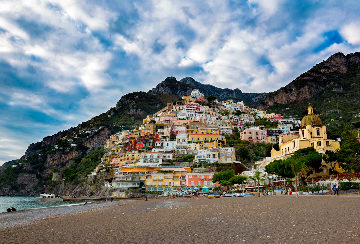 Positano village stairways and coloured houses on the Amalfi Coast.